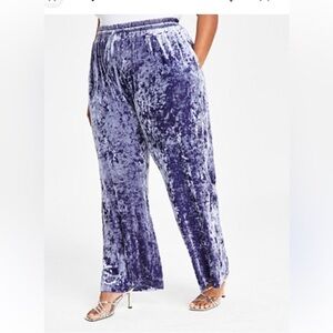 New Nina Parker Crashed Velvet Velour Pants Wide Leg Purple Blue 1 Extra Large